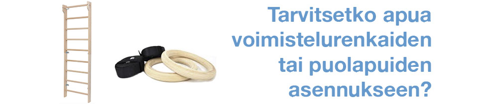 Voimistelurenkaiden, trapetsin, leuanvetotangon ja puolapuiden asennus Jelpperi